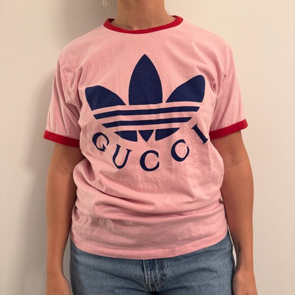 Gucci x Adidas Collaboration Limited Edition Pink T-Shirt Size L - Picture 5 of 6